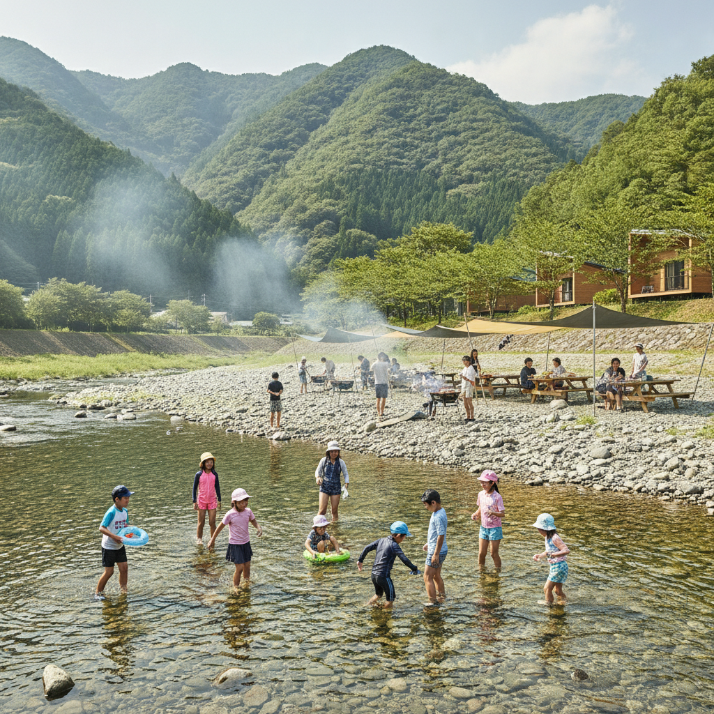 兵庫県内で小学生が楽しめる川遊びとバーベキューができる場所のおすすめは何ですか？